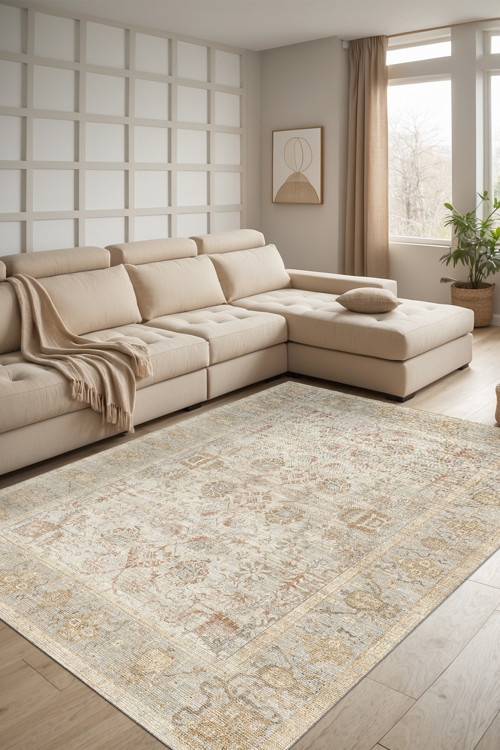 Aida Home Nalera Vintage Şönil Doğal Pamuk Tabanlı Salon Halısı Kaymaz Yıkanabilir Çevre, Hayvan Dostu