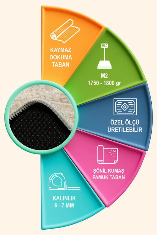 Aida Home Nalera Vintage Şönil Doğal Pamuk Tabanlı Salon Halısı Kaymaz Yıkanabilir Çevre, Hayvan Dostu 4