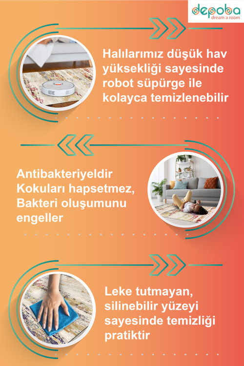 Aida Home Nalera Vintage Şönil Doğal Pamuk Tabanlı Salon Halısı Kaymaz Yıkanabilir Çevre, Hayvan Dostu 6