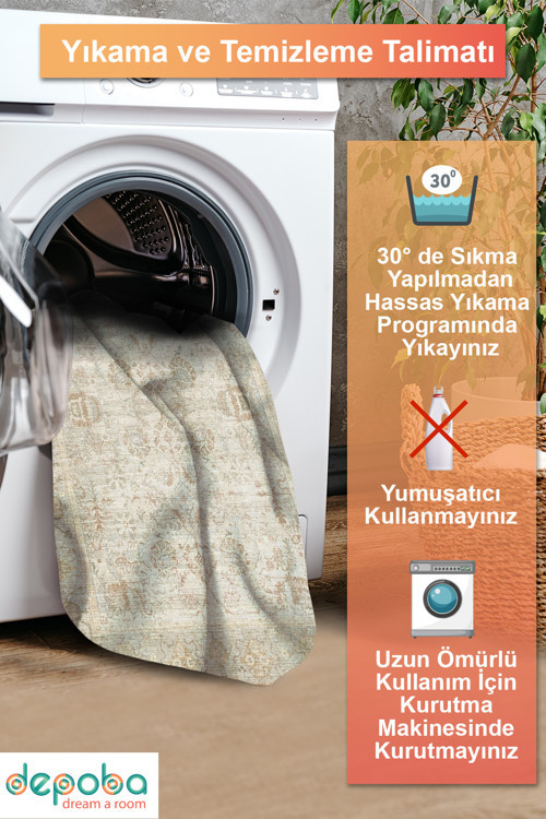 Aida Home Nalera Vintage Şönil Doğal Pamuk Tabanlı Salon Halısı Kaymaz Yıkanabilir Çevre, Hayvan Dostu 7
