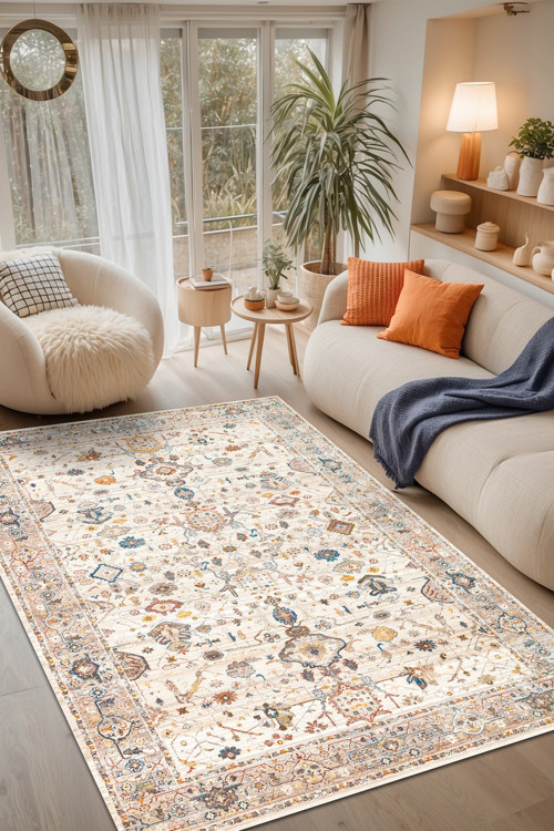 Aida Home Panare Vintage Şönil Doğal Pamuk Tabanlı Salon Halısı Kaymaz Yıkanabilir Çevre, Hayvan Dostu
