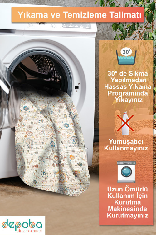 Aida Home Panare Vintage Şönil Doğal Pamuk Tabanlı Salon Halısı Kaymaz Yıkanabilir Çevre, Hayvan Dostu 7
