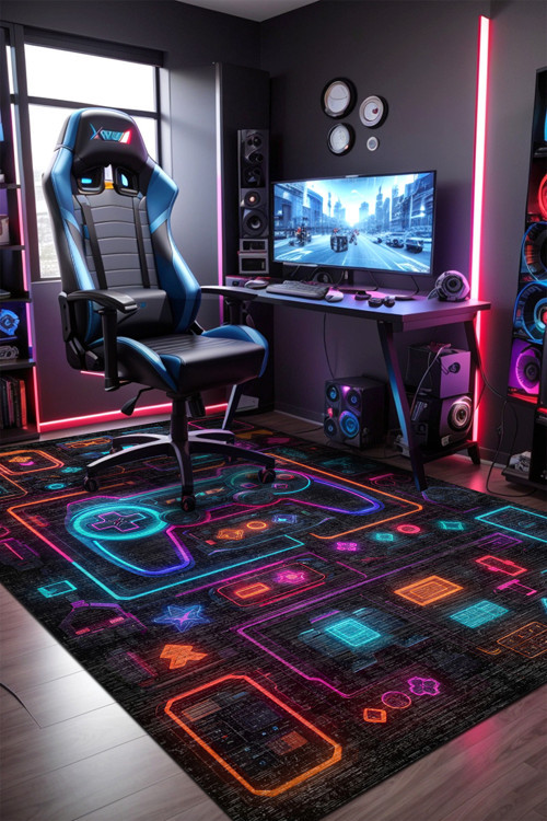 Rage Gamer Halısı, Şönil Pamuk Tabanlı, Kaydırmaz, Yıkanabilen, Gaming Oyuncu Odası, Salon Halısı