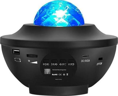 LW-34 Siyah Starry Led Lazer Projektör Bluetooth Müzik Hoparlör Uzaktan Kumandalı Gece Lambası