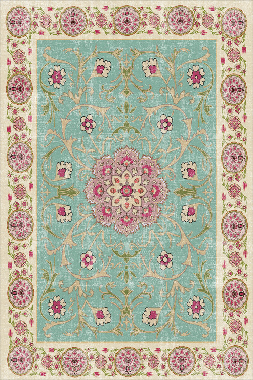 Aida Home Visina Vintage Desenli Pamuk Tabanlı Yıkanabilen Kaydırmaz Antibakteriyel Şönil Salon Halısı 3
