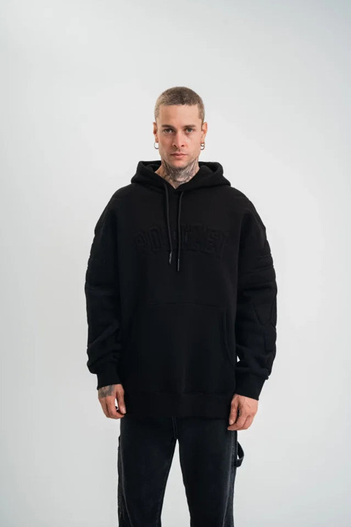 YAKE STORE Double Oversize Kapşonlu Nakışlı SweatShirt - Siyah - Siyah