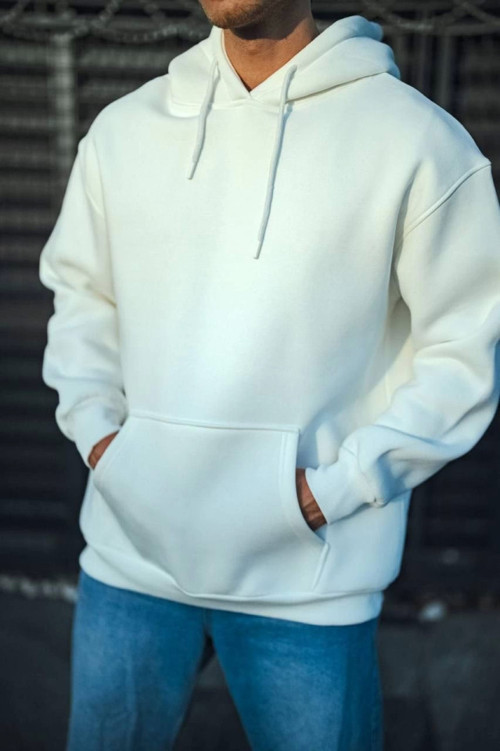 YAKE STORE Üç İplik Penye Kapşonlu Basic SweatShirt - Beyaz - Beyaz