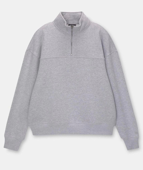 YAKE STORE Oversize Yarım Farmuarlı Yakalı Basic SweatShirt - Gri - Gri