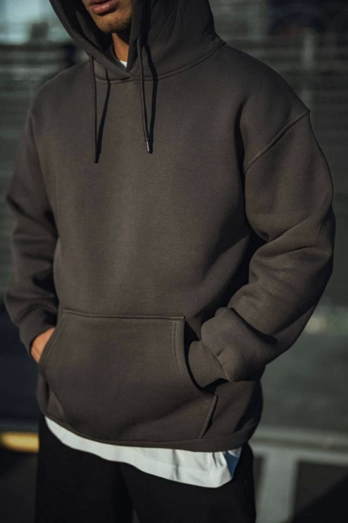 YAKE STORE Üç İplik Penye Kapşonlu Basic SweatShirt - Antrasit - Füme