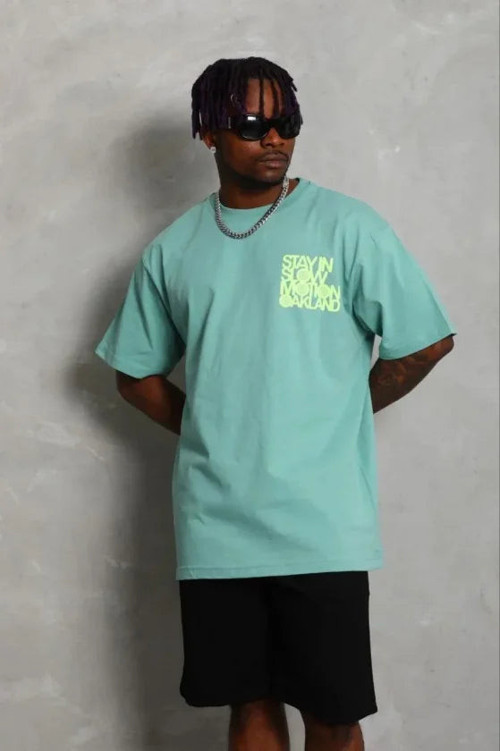 YAKE STORE Erkek Baskılı T-Shirt Kısa Kol Bisiklet Yaka Regular Fit Rahat Kalıp Günlük Tişört - Mint Yeşili - Mint Yeşili