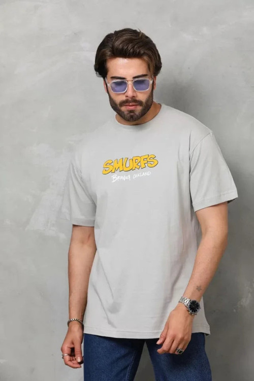 YAKE STORE Unisex Basic Bisiklet Yaka Oversize T-Shirt - Gri - Gri