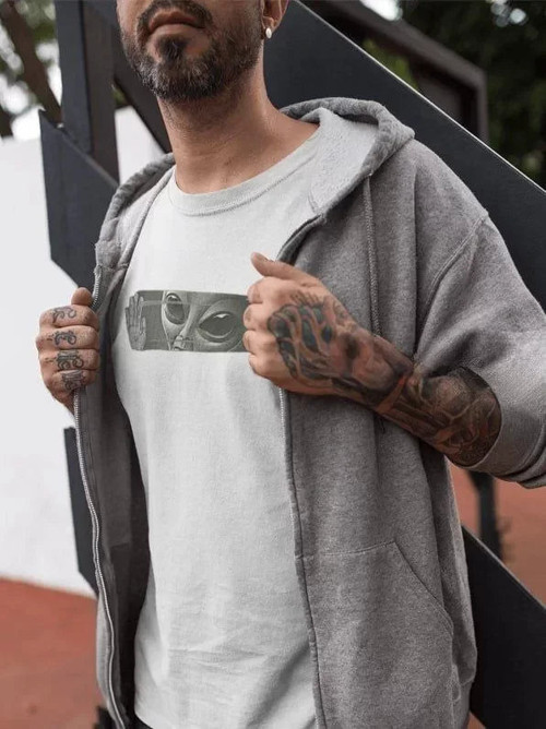 YAKE STORE Unisex Bisiklet Yaka Baskılı Oversize T-Shirt - Beyaz - Beyaz