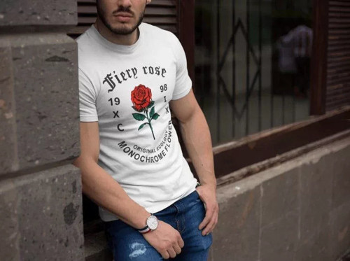 YAKE STORE Erkek Bisiklet Yaka Baskılı Oversize T-Shirt - Beyaz - Beyaz