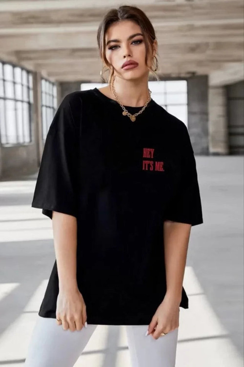 YAKE STORE Unisex Baskılı Oversize T-Shirt - Siyah - Siyah