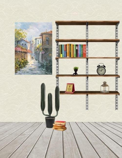 5 Katlı Duble Kitaplık. Ahşap Duvar Rafı. Dekoratif Raf. Beyaz-30x60
