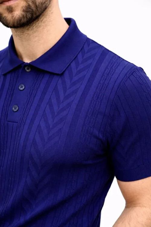 YAKE STORE Erkek Yazlık Triko Tişört Kısa Kol Polo Yaka Düğmeli T-Shirt - Lacivert - Lacivert