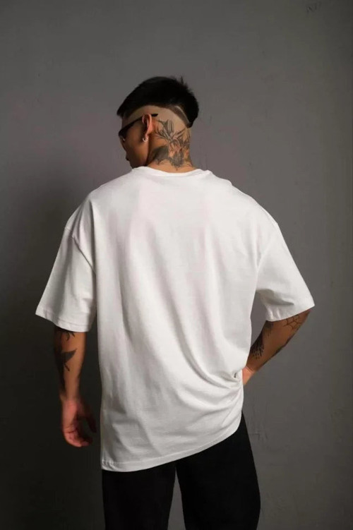 YAKE STORE Erkek 24/1 Düz A Kalite Oversize T-shirt - Beyaz - Beyaz