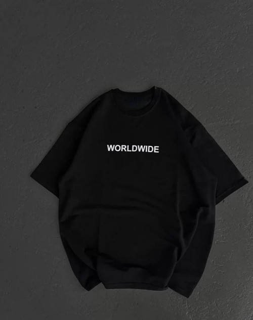 YAKE STORE Unisex Bisiklet Yaka Baskılı Oversize T-Shirt - Siyah - Siyah