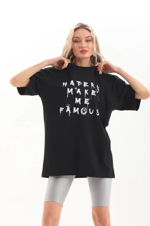 YAKE STORE Unisex Baskılı Oversize T-Shirt - Siyah - Siyah