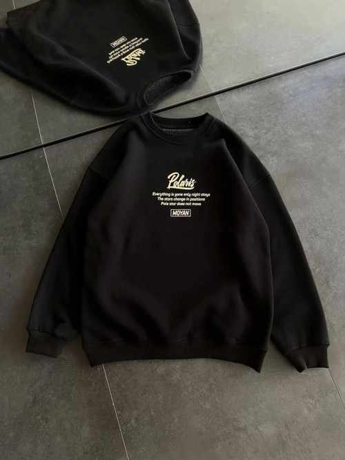 YAKE STORE Kışlık Bisiklet Yaka Ön Ve Arka Baskılı SweatShirt - Siyah - Siyah