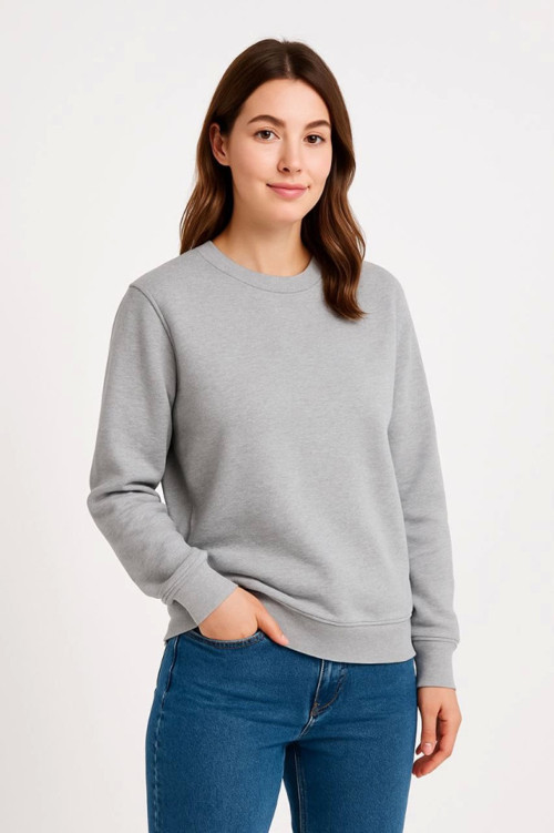 YAKE STORE Üç İplik Düz Bisiklet Yaka SweatShirt - Gri - Gri