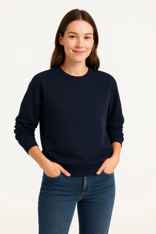 YAKE STORE Üç İplik Düz Bisiklet Yaka SweatShirt - Lacivert - Lacivert