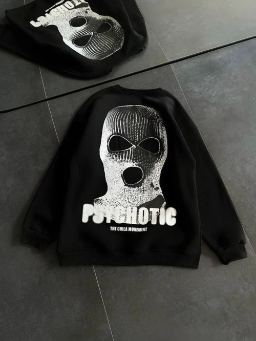 YAKE STORE Kışlık Bisiklet Yaka Baskılı SweatShirt - Siyah - Siyah
