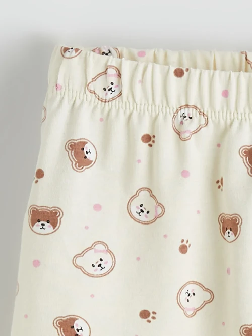 Ekru Baskılı Penye Kız Çocuk Pijama Alt