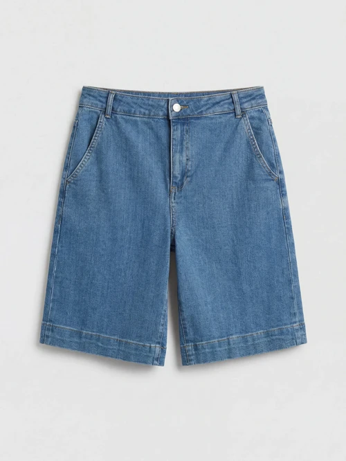 İndigo Yüksek Bel Bermuda Fit Kadın Jean Şortolon