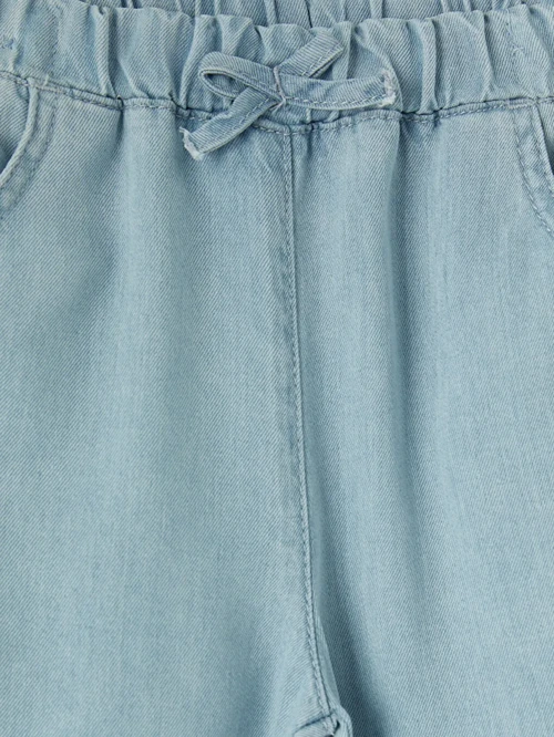 Mavi Beli Lastikli Fiyonklu Kız Çocuk Jean Pantolon