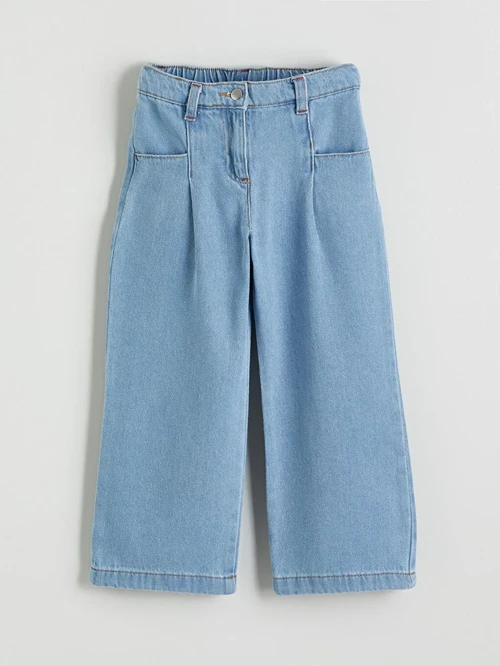 İndigo Beli Lastikli Wideleg Kız Çocuk Jean Pantolon