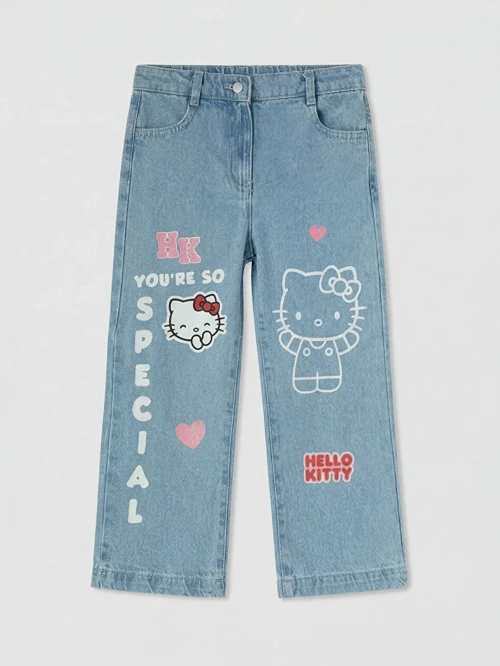 Mavi Hello Kitty Baskılı Kız Çocuk Jean Pantolon