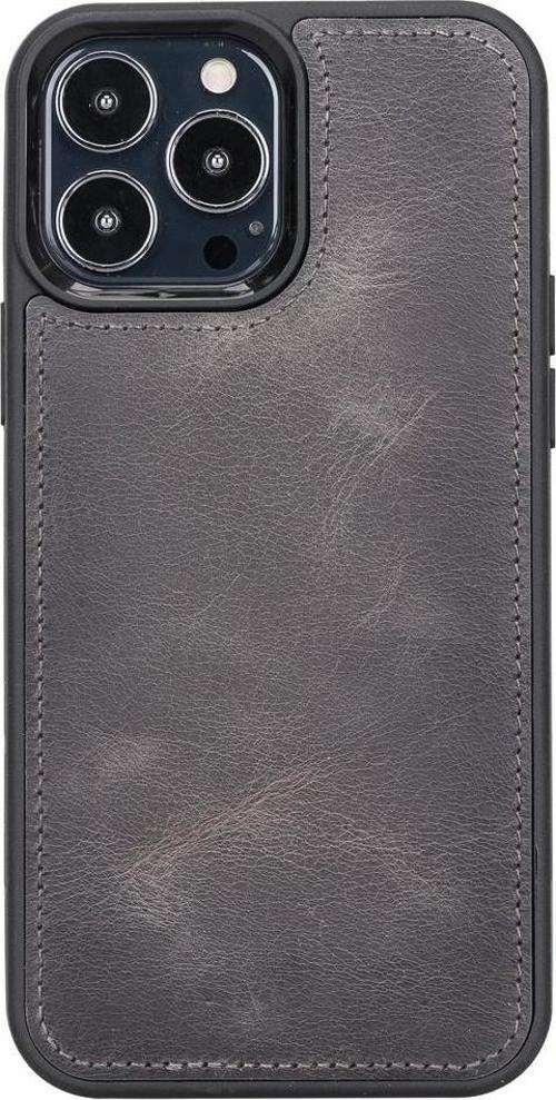 Apple iPhone 13 Pro Max Uyumlu Deri Arka Kapak Antik Gri