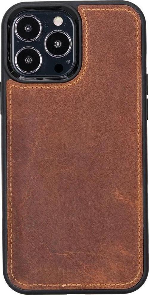 Apple iPhone 13 Pro Max Uyumlu Deri Arka Kapak Antik Taba