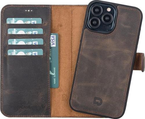Apple iPhone 13 Pro Max Uyumlu Deri Cüzdanlı Kılıf Acı Kahve