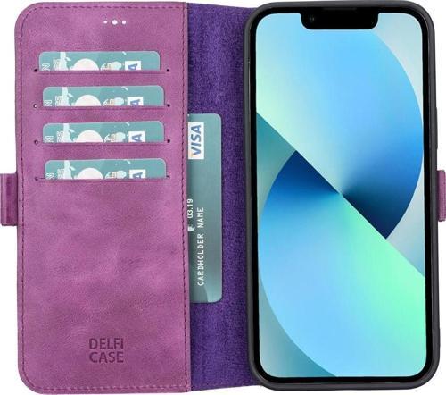 Apple iPhone 13 Pro Max Uyumlu Deri Cüzdanlı Kılıf Rustik Mor