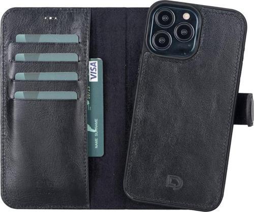 Apple iPhone 13 Pro Max Uyumlu Deri Cüzdanlı Kılıf Rustik Siyah