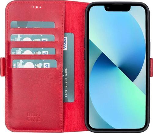 Apple iPhone 13 Uyumlu Deri Cüzdanlı Kılıf Nar Çiçeği