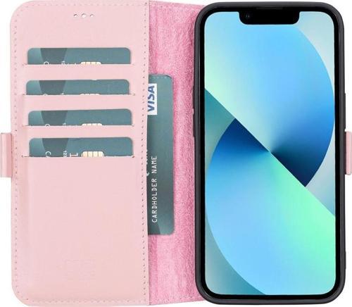 Apple iPhone 13 Uyumlu Deri Cüzdanlı Kılıf Toz Pembe