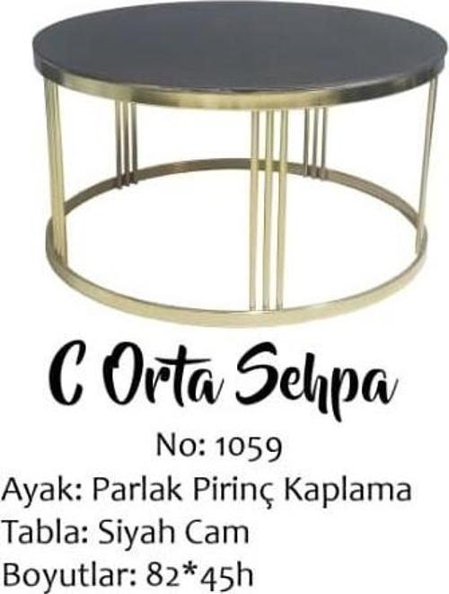 Brc Orta Sehpa C Model Düz Siyah TEMPER Cam Metal GOLD renk Kaplama Ayak El YapıM