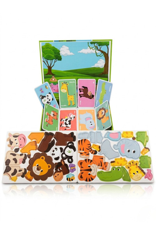 Eğitici Manyetik Hayvanlar Puzzle Ve Eşleştirme Zeka Kartları Seti | Çift Dilli (İngilizce-Türkçe) Okul Öncesi Gelişim Oyuncağı