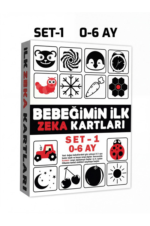 Yenidoğan Bebek İlk Zeka Kartları Set-1 (0-6 Ay) Siyah Beyaz Kırmızı Görsel Uyarıcı Eğitim Seti