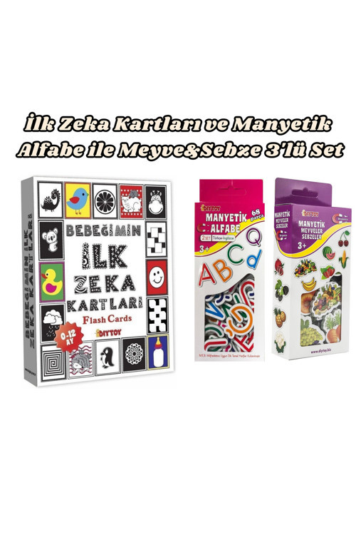Dıytoy İlk Zeka Kartları İle Manyetik Alfabe Ve Meyve&Sebze 3'Lü Set