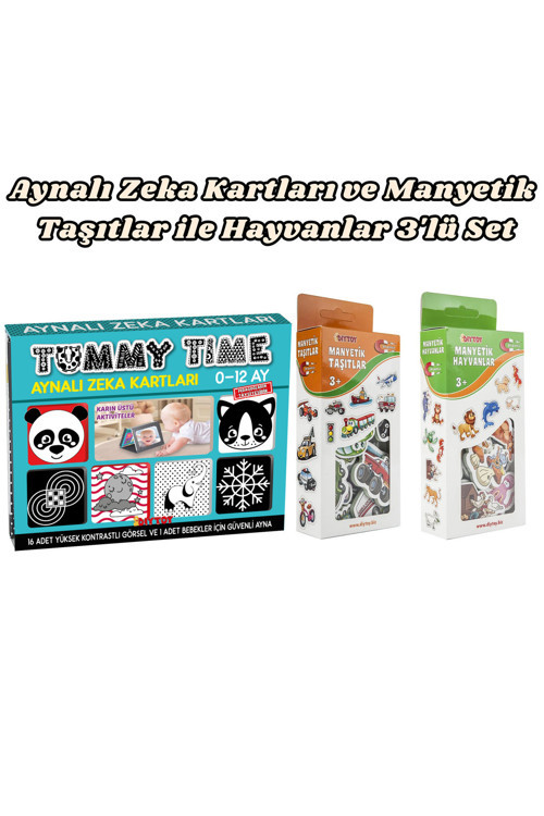 Dıytoy Tummy Time Aynalı Zeka Kartları Ve Manyetik Taşıtlar İle Hayvanlar 3'Lü Set