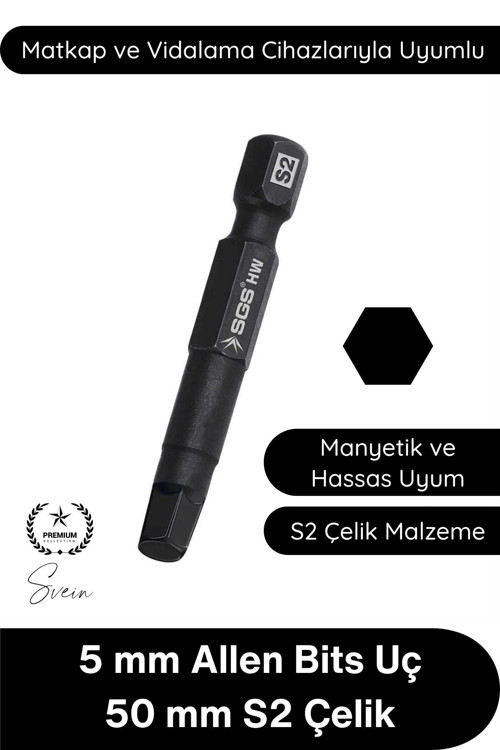#Allen 5 mm Allen Bits Uç 5 cm S2 Çelik Profesyonel Alyan Tornavida Ucu Manyetik Altıgen Vida Sökme