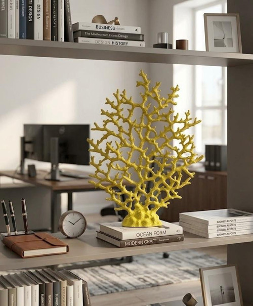 Modern Mercan Mercan Çok Dallı Hayat Ağacı Biblo Sarı Heykel – Dekoratif, Şık Salon & Yatak Odası & ofis