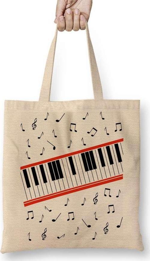 Piano Piyano Müzik Notaları Bez Çanta Uzun Saplı