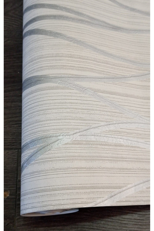 Elips Desenli Gümüş Detaylı Çizgili Duvar Kağıdı(5M2)