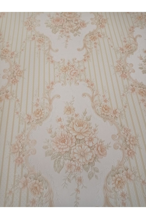 Çiçek Desenli Kabartmalı Silinebilir Duvar Kağıdı 53 Cm Genişliğinde 10 Metre Uzunluğunda