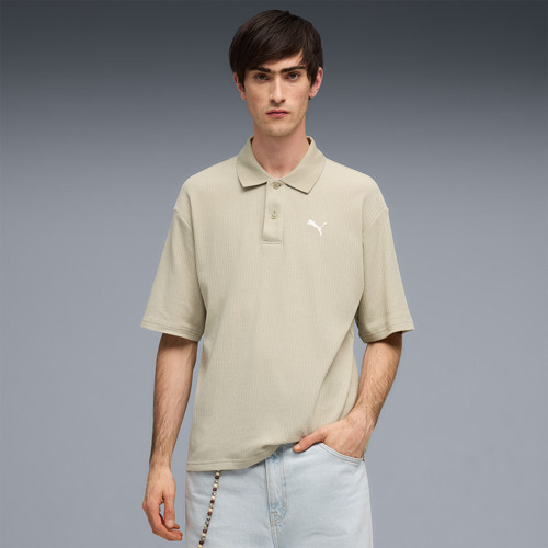 Wardrobe Essentials Boxy Waffle Erkek Bej Polo Yaka Tişort